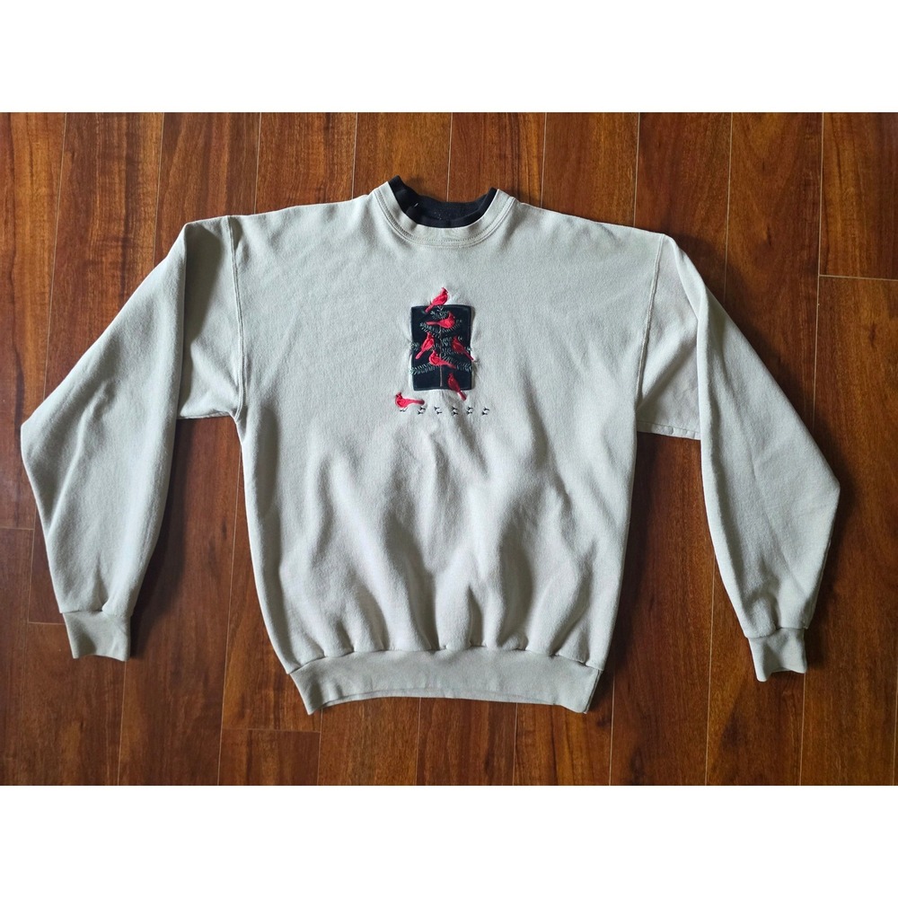 Vintage Top Stitch By Morning Sun Cardinal Bird Embroidered Sweatshirt Tan M